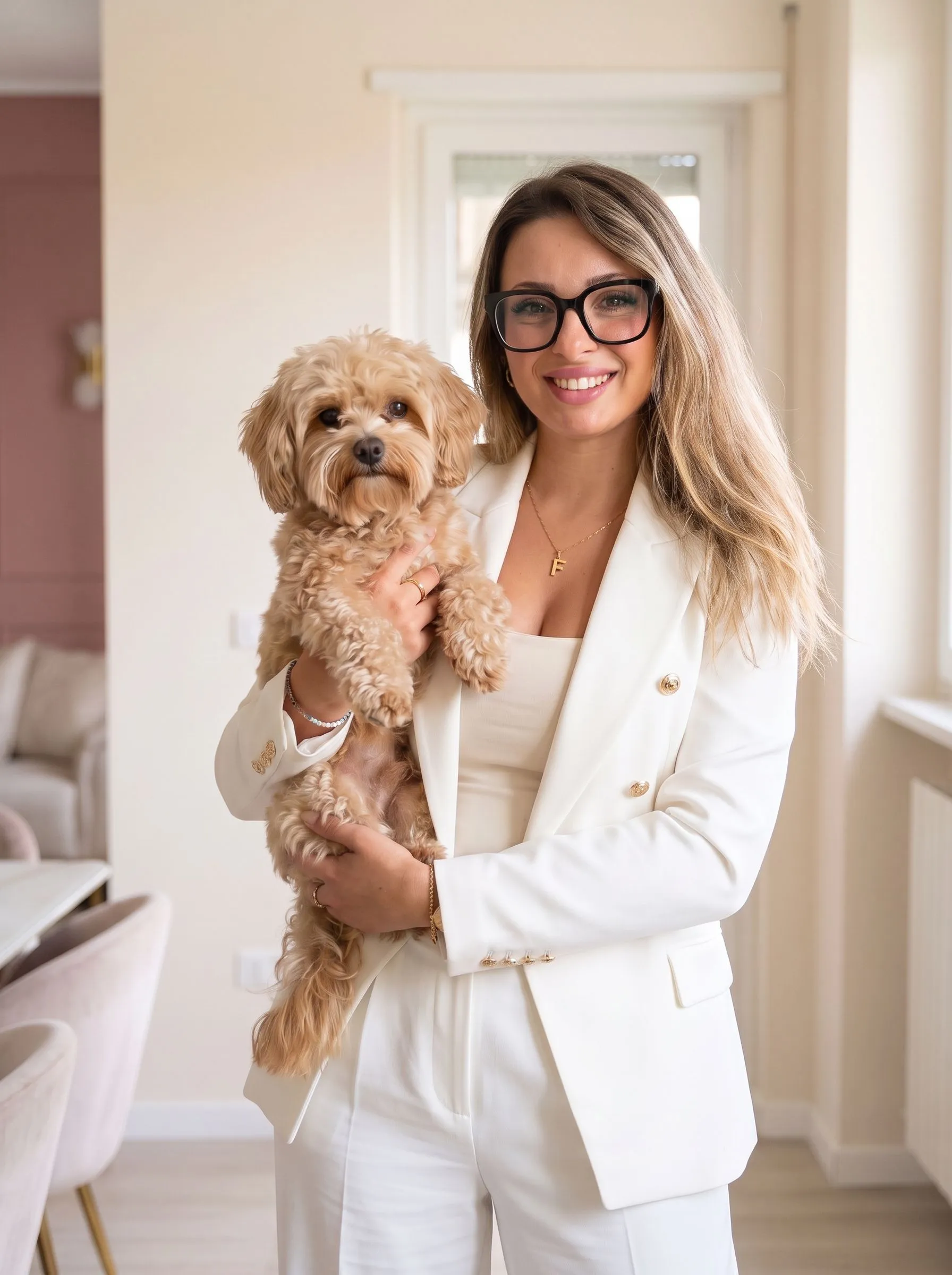 Alessandra, Make-up Artistin in Köln, mit ihrem Maltipoo Fendi
