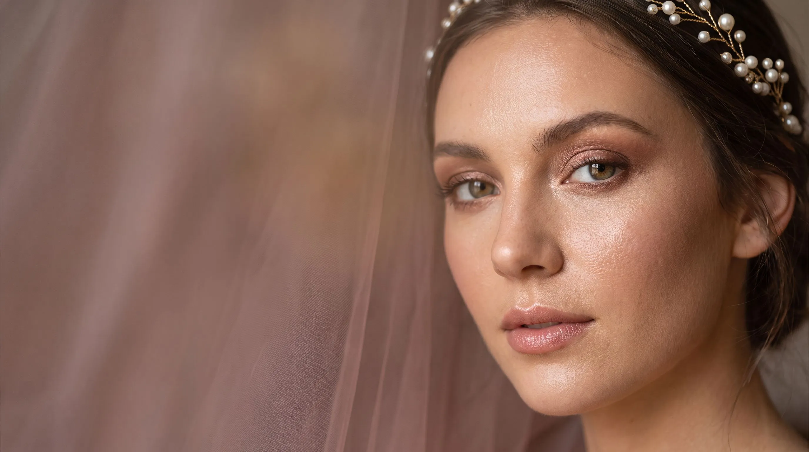 Braut mit Schleier und natürlichem, elegantem Braut-Make-up, Make-up Artistin in Köln